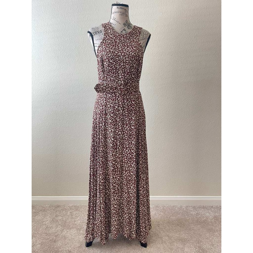 Mephisto Womens Burgundy White Floral Print Sleeveless Belted Maxi Dress Size 8